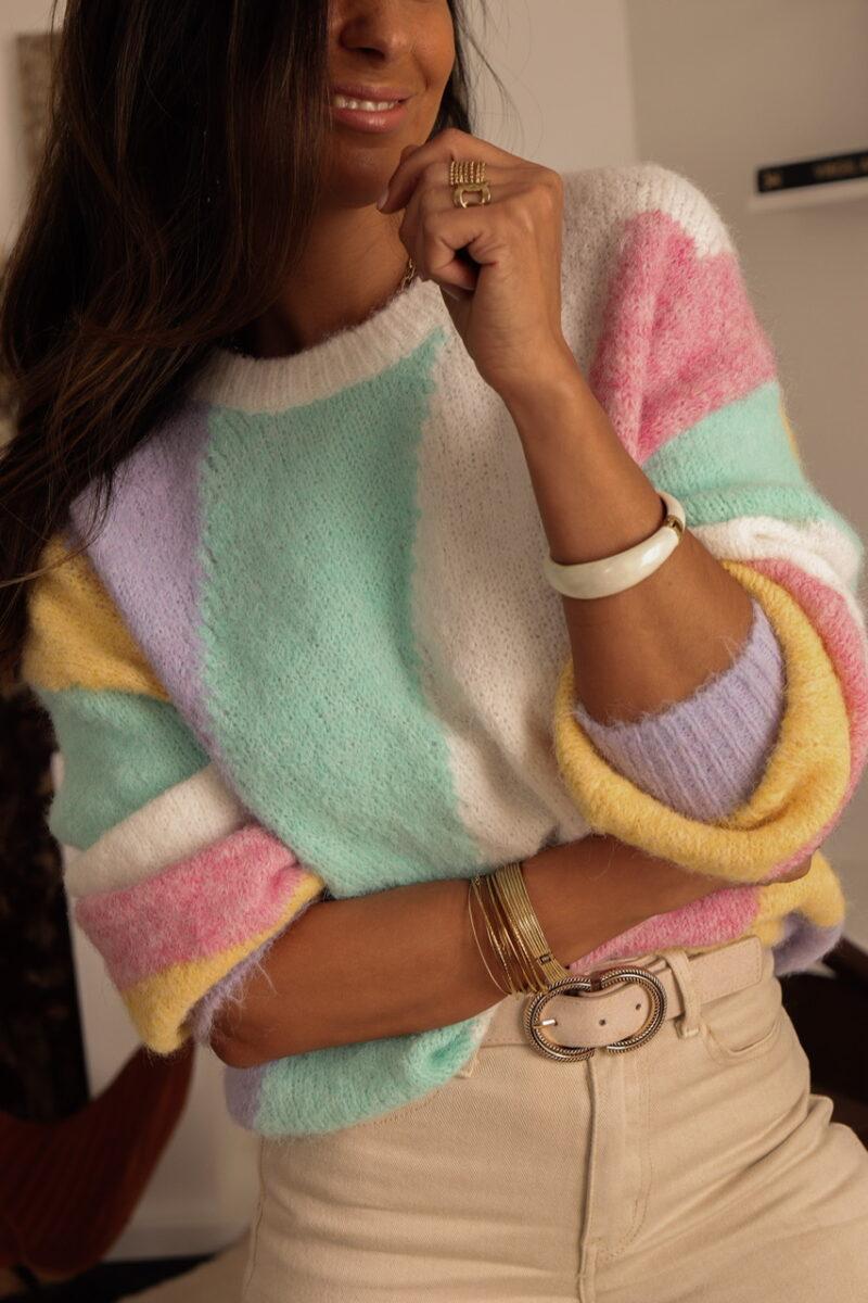 Comfy Color Block Round Neck Sweater