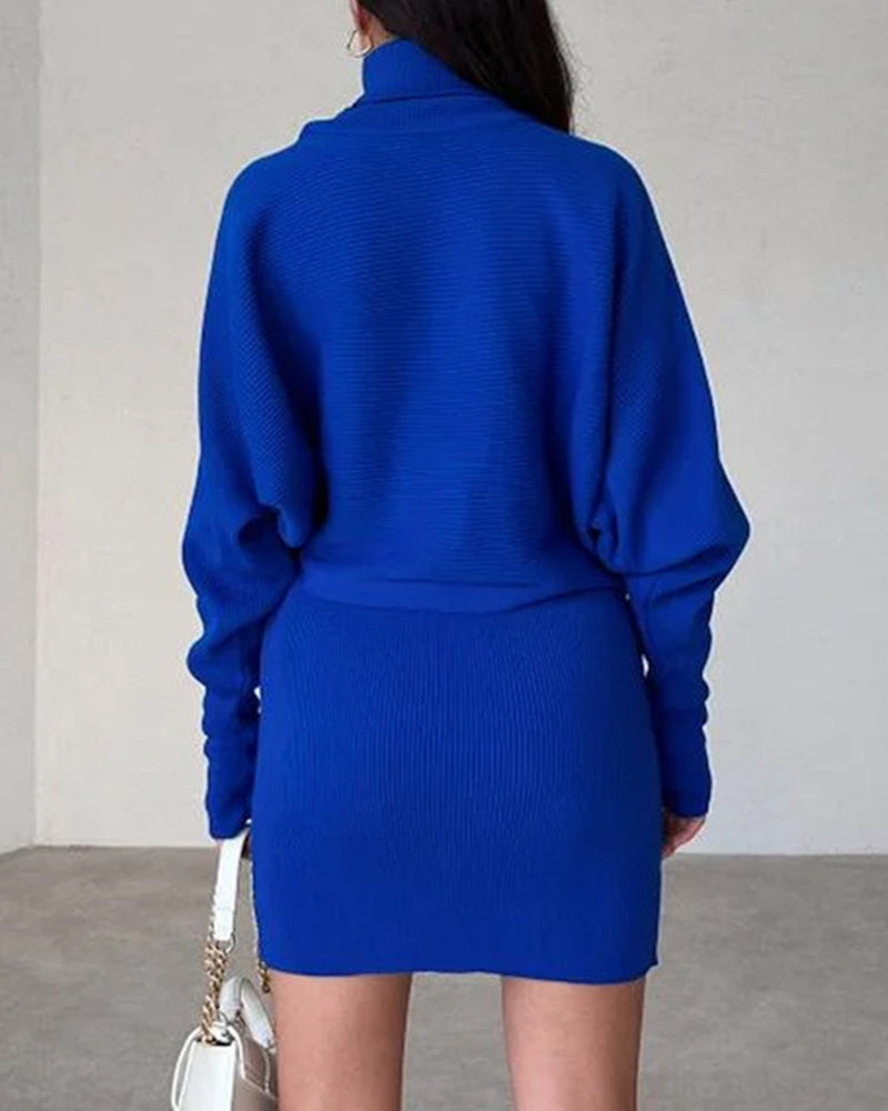 Casual Two Pieces Sets Turtleneck Sweater and Mini Skirt Suits