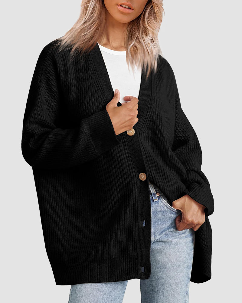 Open Front Oversized Button Lightweight Sweaters V Neck Loose Cardigans Knit Outwear