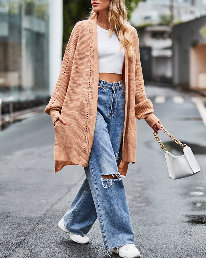 Open Front Knitted Long Cardigan Long Sleeve Casual Lightweight Knitted Cardigans Outerwear