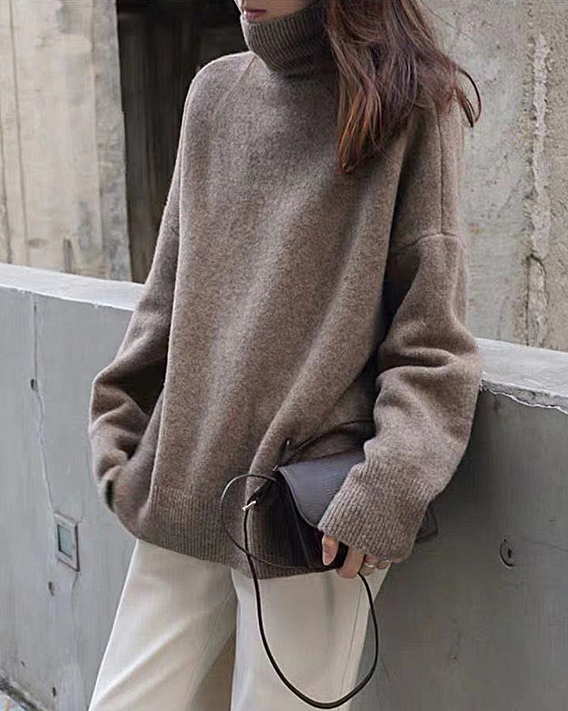 Turtleneck Cashmere Sweater Women Loose Pullover Lazy Wind Warm Knitted Pullover