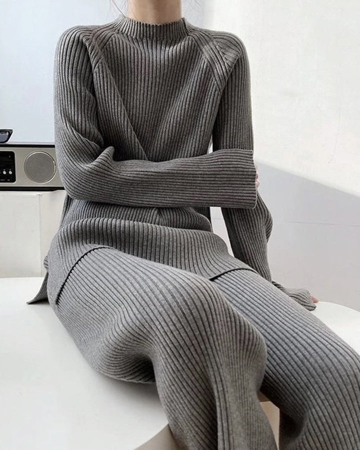 Solid Color Knitted Two Piece Casual Loose Loungewear Knit Sweater&Pants Set