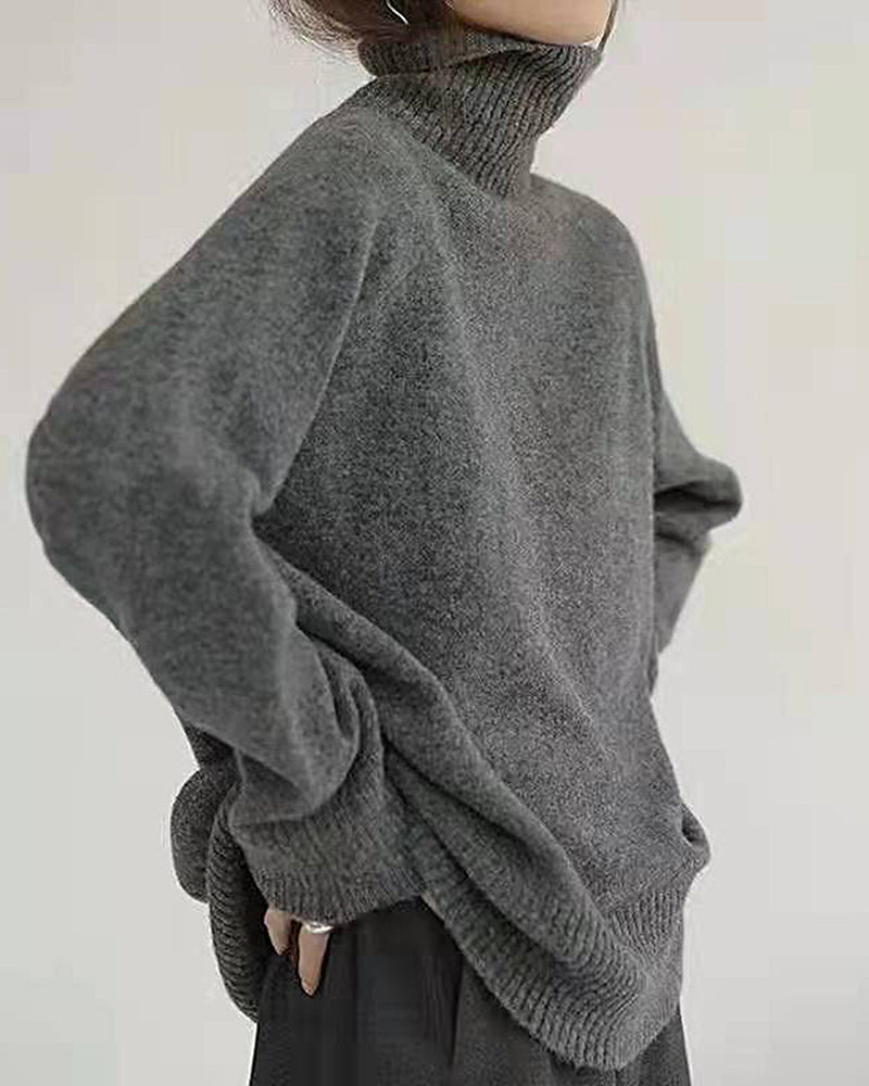 Turtleneck Cashmere Sweater Women Loose Pullover Lazy Wind Warm Knitted Pullover