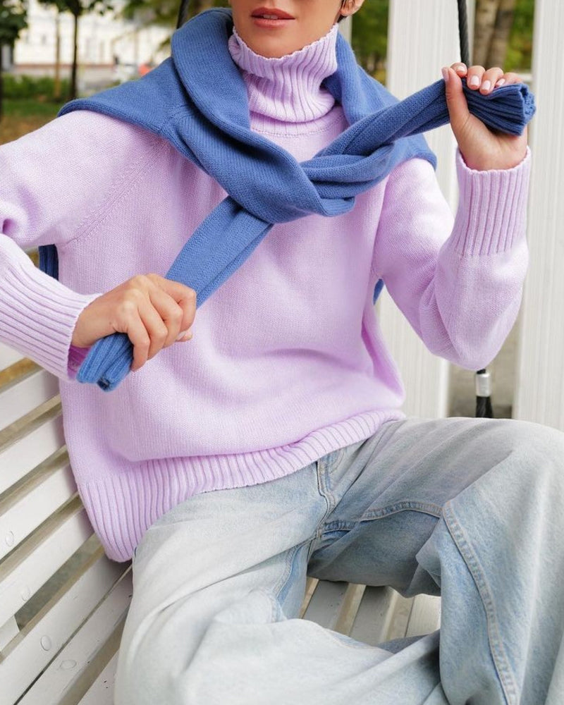 Turtleneck Sweater Casual Loose Knitted Pullover Tops