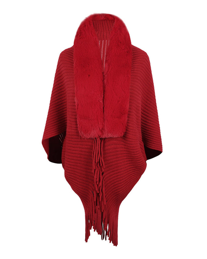 Knit Shawl Womens Solid Color Loose Collar Tassel Cape Knitted Cape Coat