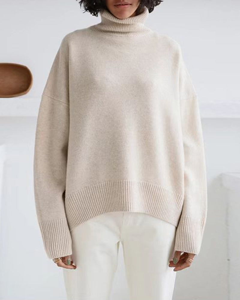 Turtleneck Loose Long Sleeve Knitted Pullover Sweater Tops
