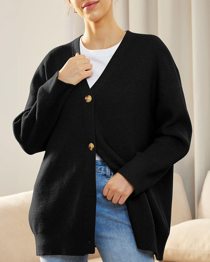 Open Front Oversized Button Lightweight Sweaters V Neck Loose Cardigans Knit Outwear