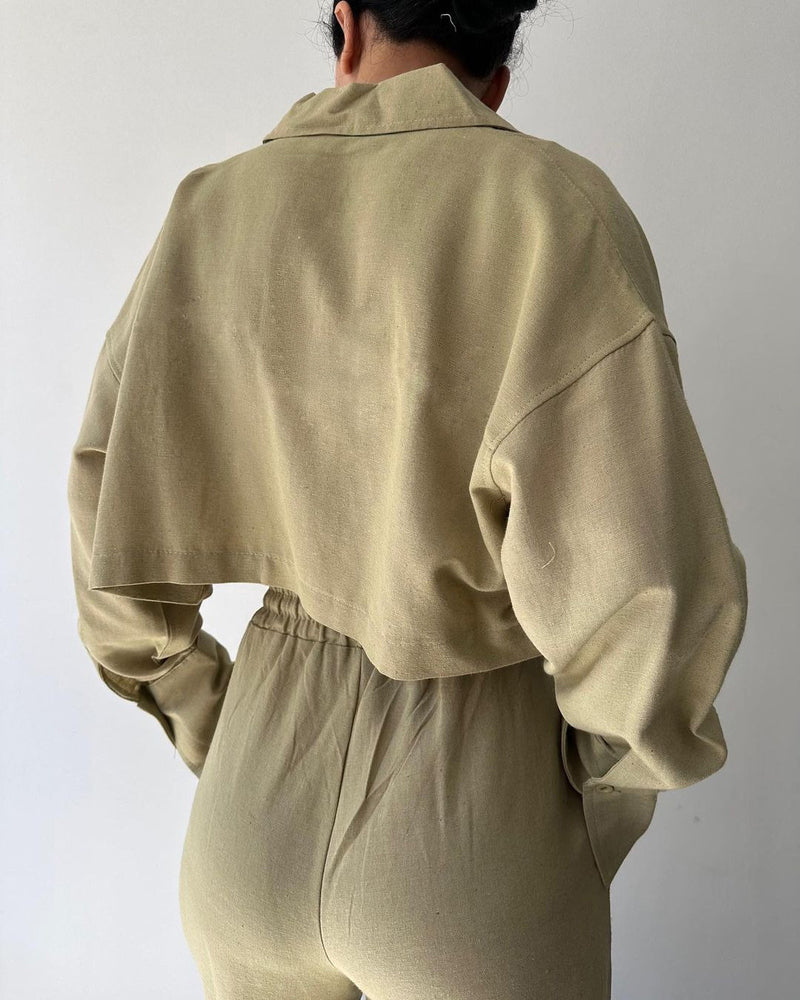 Two Piece Outfits Casual Lounge Sets Long Sleeve Short Casual Shirt with Drawstring Trousers Set