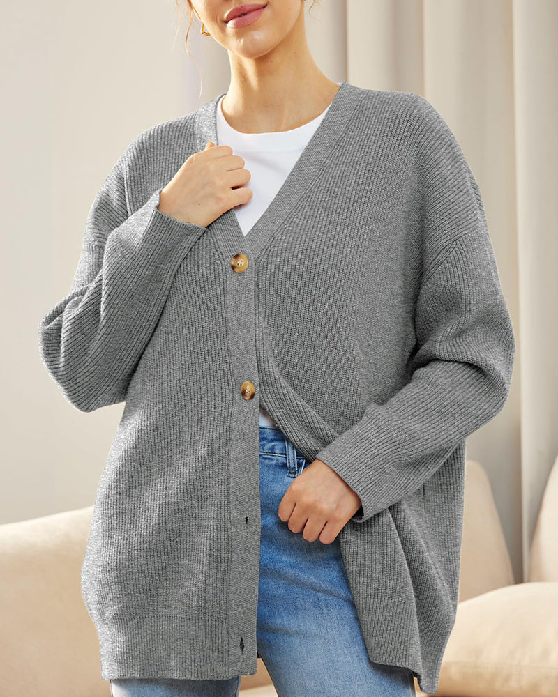 Open Front Oversized Button Lightweight Sweaters V Neck Loose Cardigans Knit Outwear