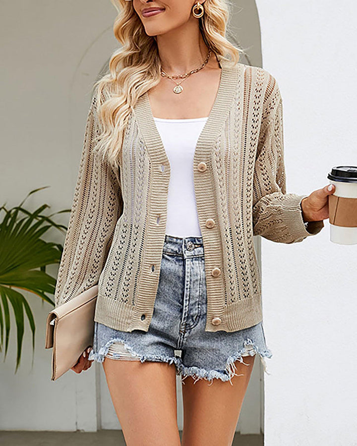 Rib Knit Button Front Cardigan with Pockets