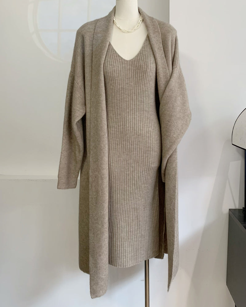 Casual Knitted Cardigan And Sweater Dress Two-Piece Set