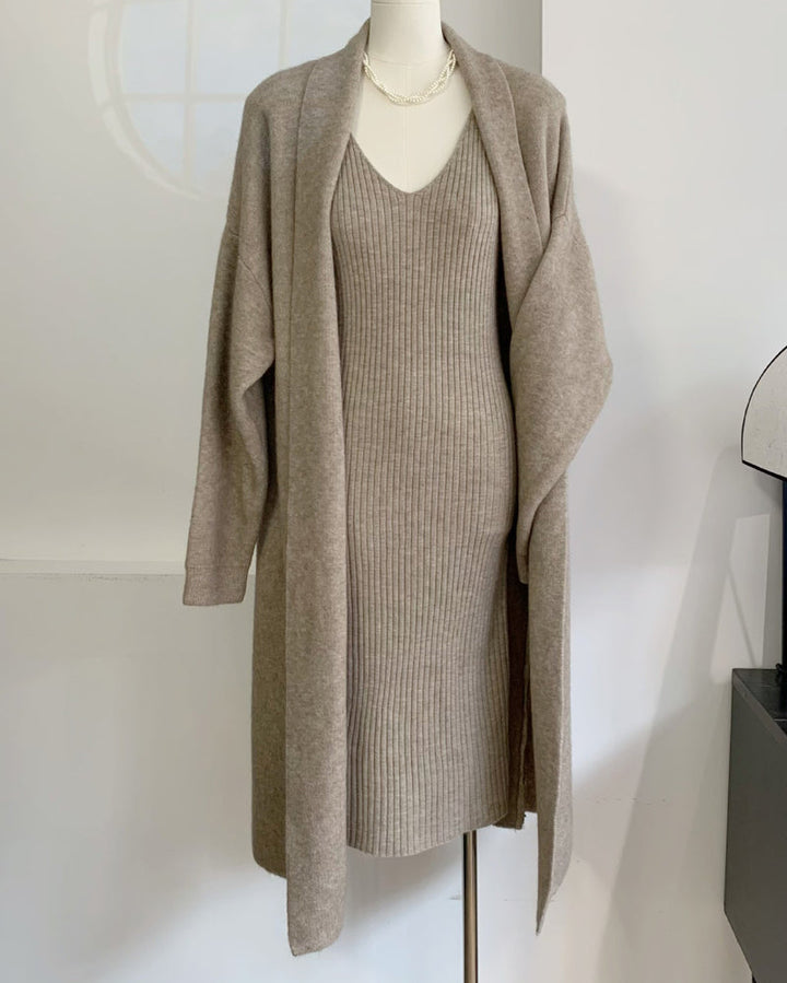 Casual Knitted Cardigan And Sweater Dress Two-Piece Set