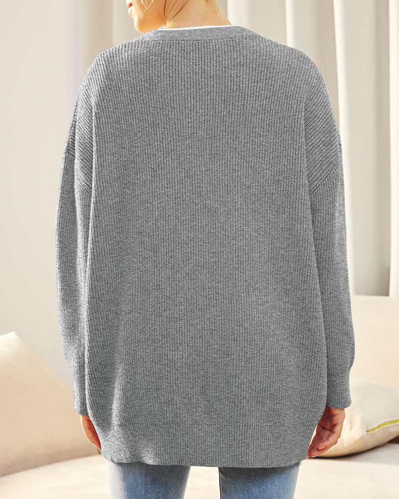 Open Front Oversized Button Lightweight Sweaters V Neck Loose Cardigans Knit Outwear