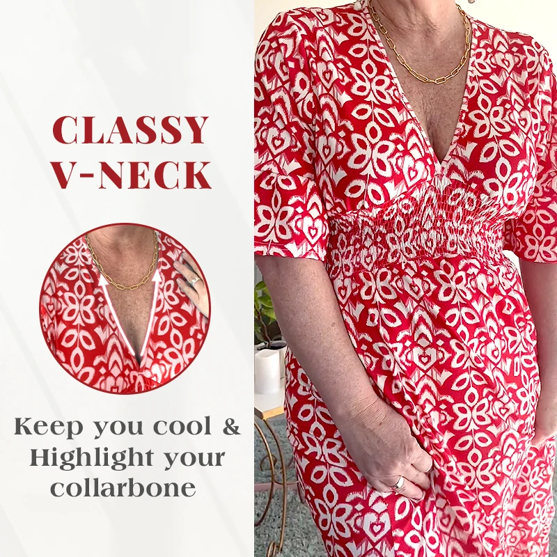 Olivia™ |Bohemian casual print V-neck waist wrap long dress