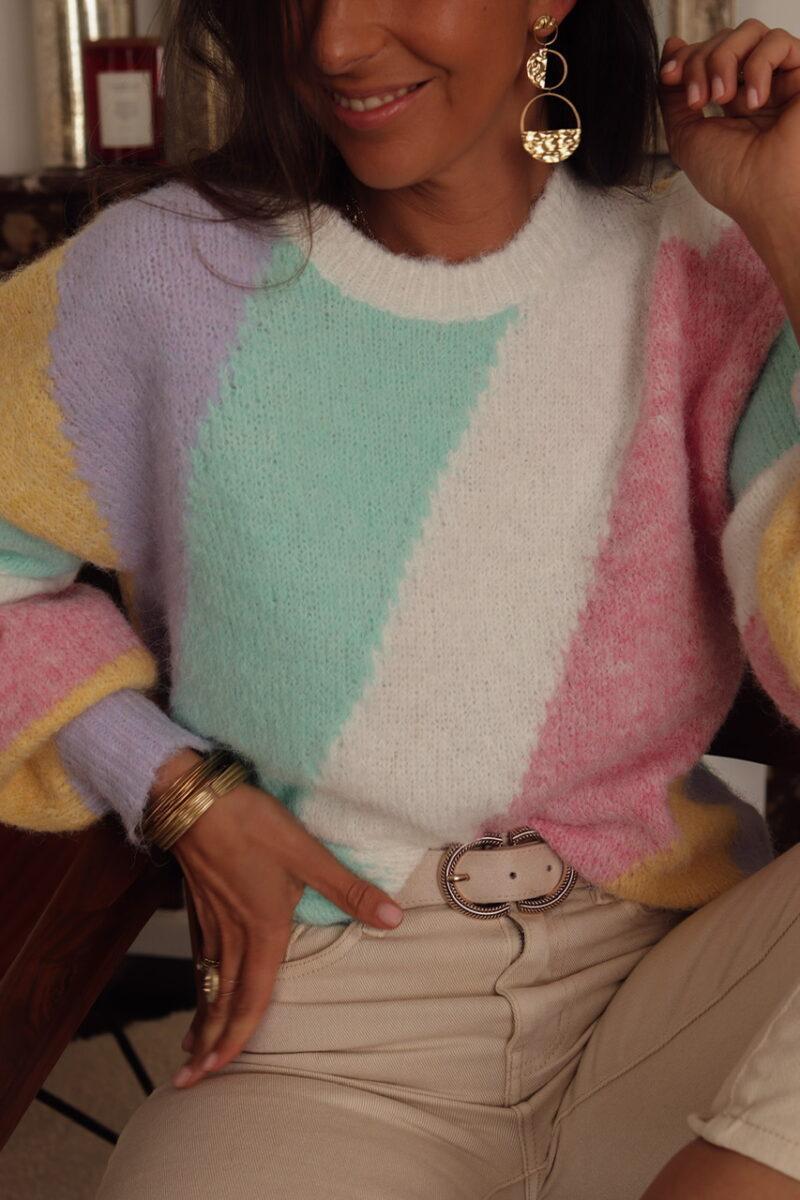 Comfy Color Block Round Neck Sweater