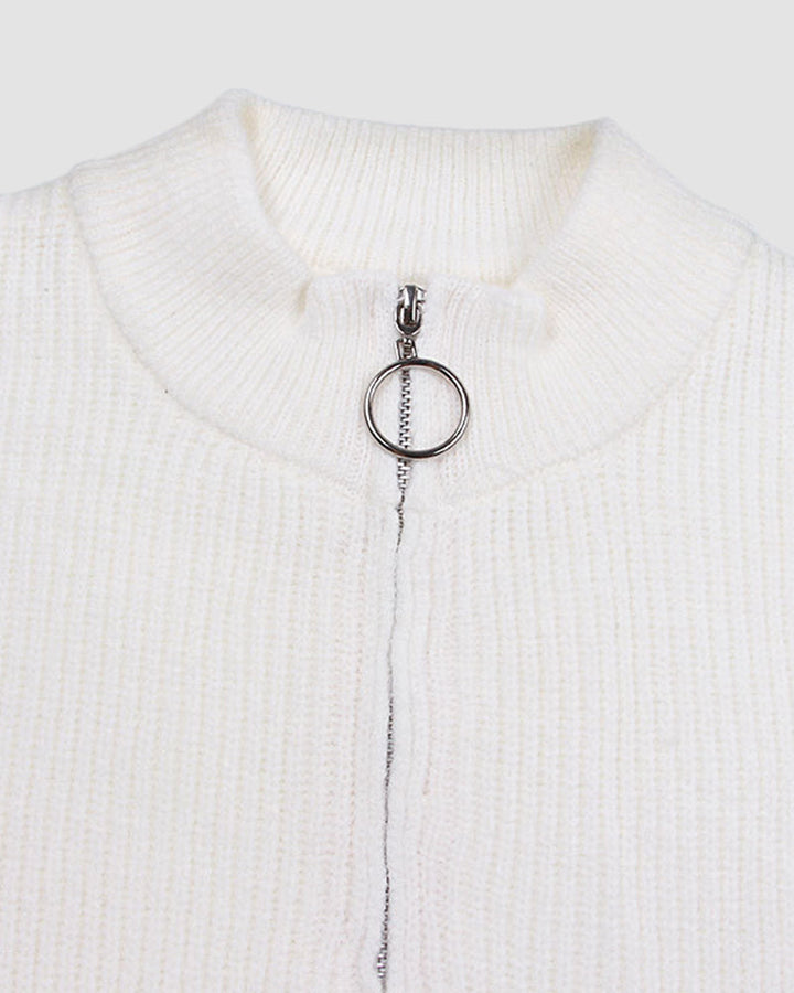 Striped Pattern Quarter Zipper Drop Shoulder Sweater Pullover