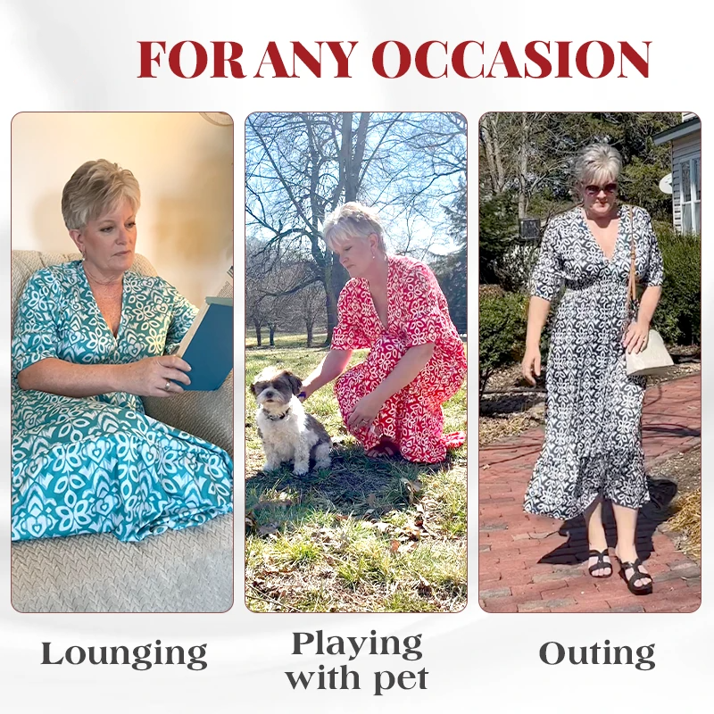 Olivia™ |Bohemian casual print V-neck waist wrap long dress