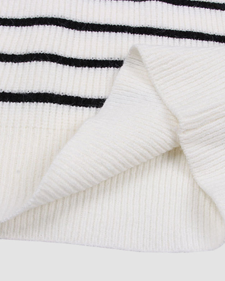 Striped Pattern Quarter Zipper Drop Shoulder Sweater Pullover