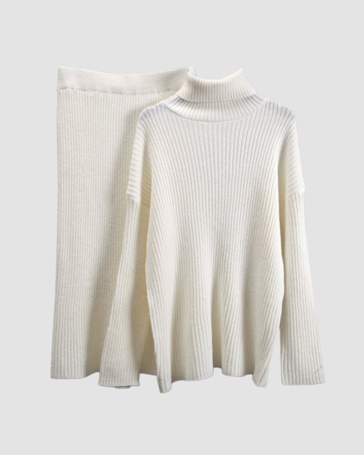 Casual Two Pieces Sets Turtleneck Sweater and Midi Skirt Suits