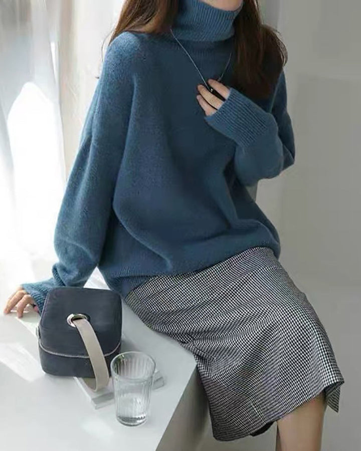 Turtleneck Cashmere Sweater Women Loose Pullover Lazy Wind Warm Knitted Pullover