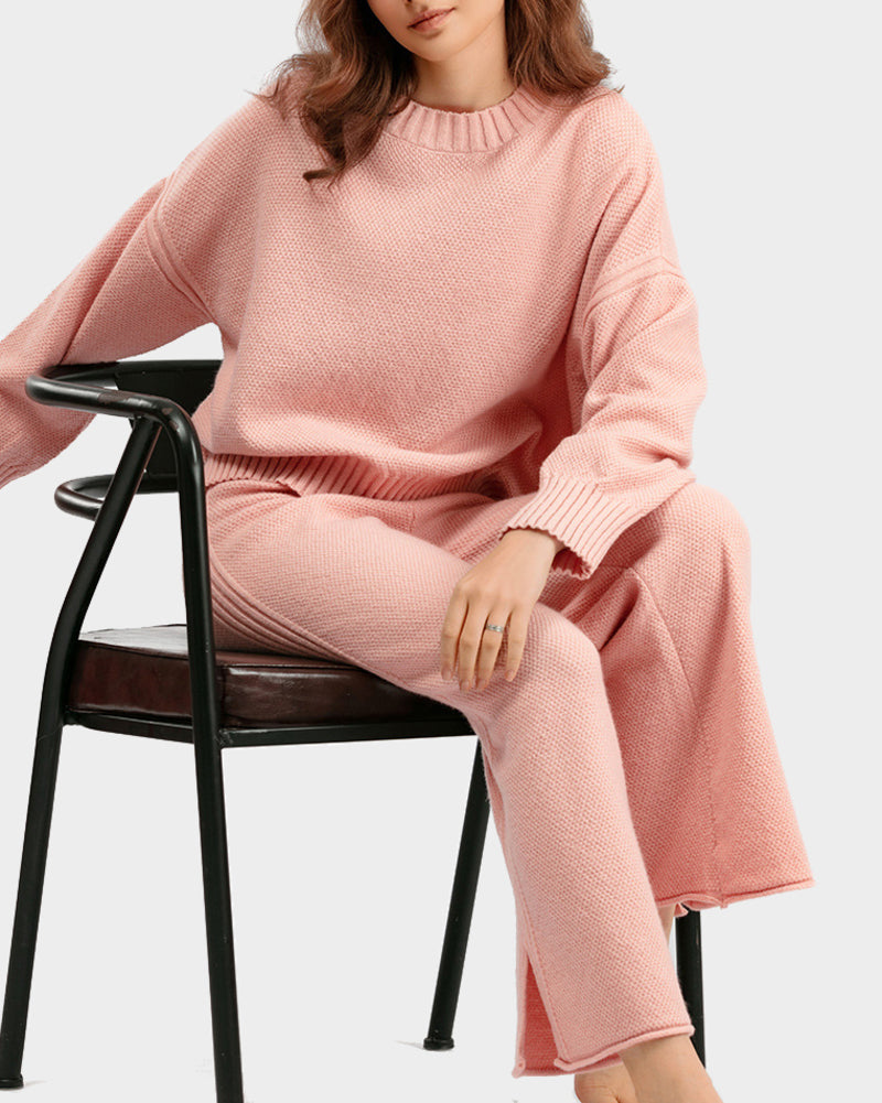 Casual Knit Two-Piece Set Loose-Fit Sweater and Wide-Leg Pants