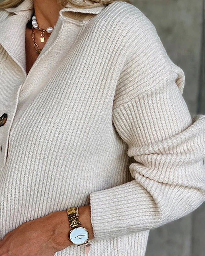 Snap-Buttons Foldover Collar Knitted Pullover Sweater Tops