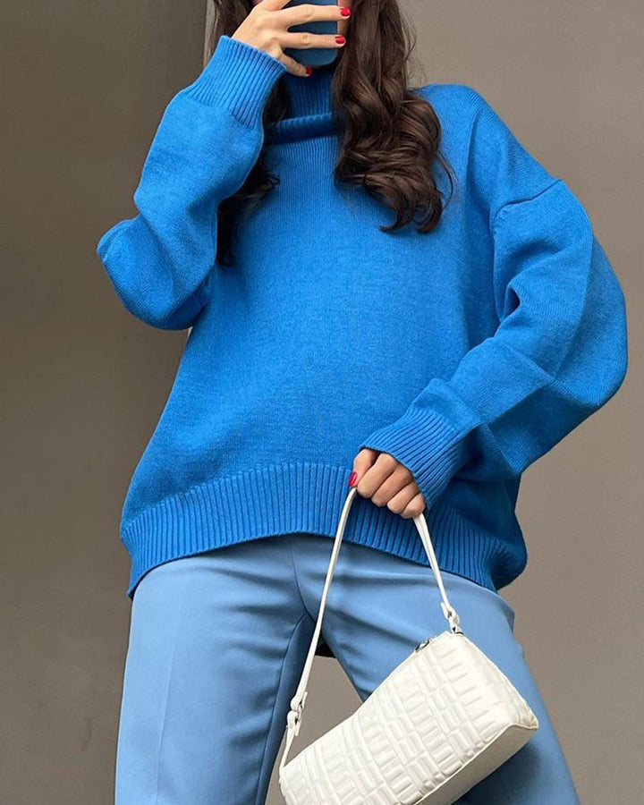 Turtleneck Loose Long Sleeve Knitted Pullover Sweater Tops