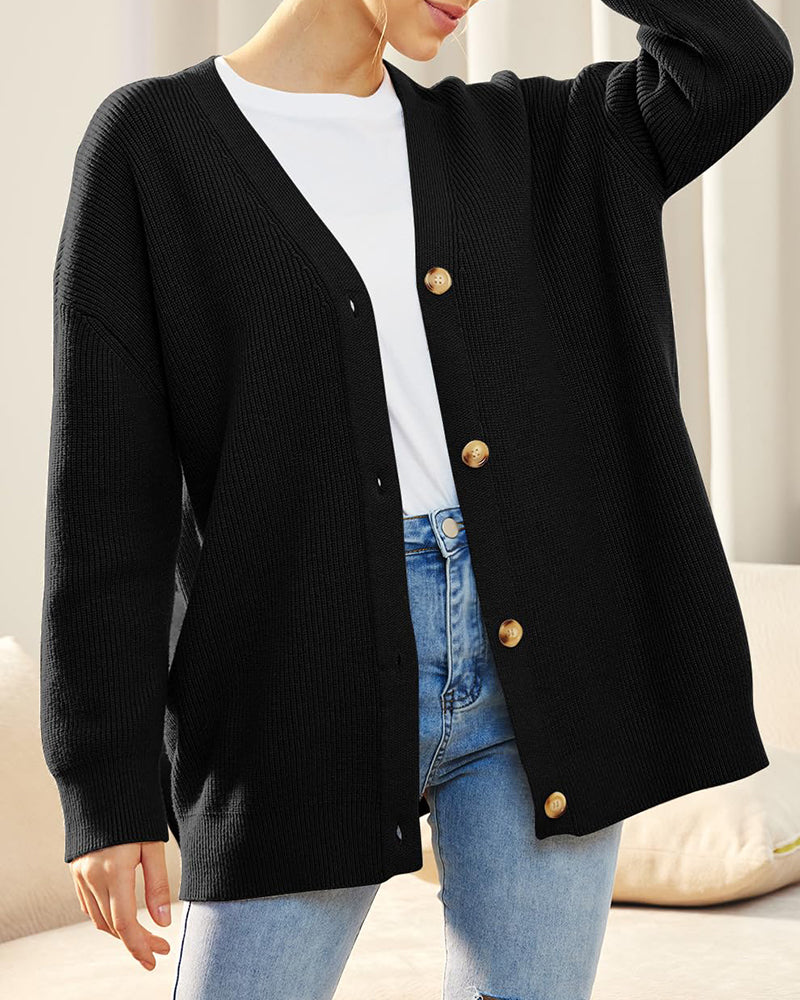 Open Front Oversized Button Lightweight Sweaters V Neck Loose Cardigans Knit Outwear