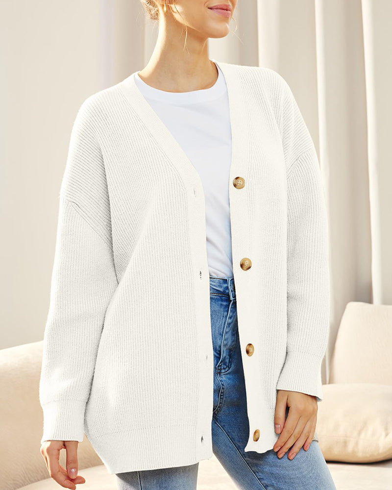 Open Front Oversized Button Lightweight Sweaters V Neck Loose Cardigans Knit Outwear