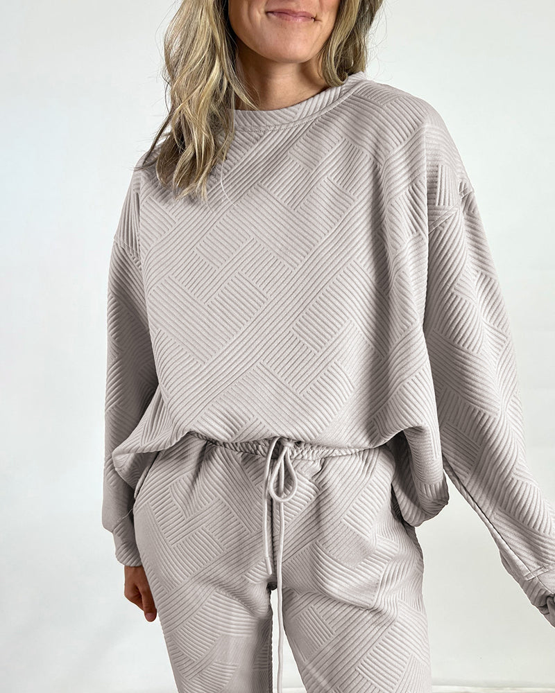 Casual Two Piece Set Dropped Shoulder Top and Pants Set