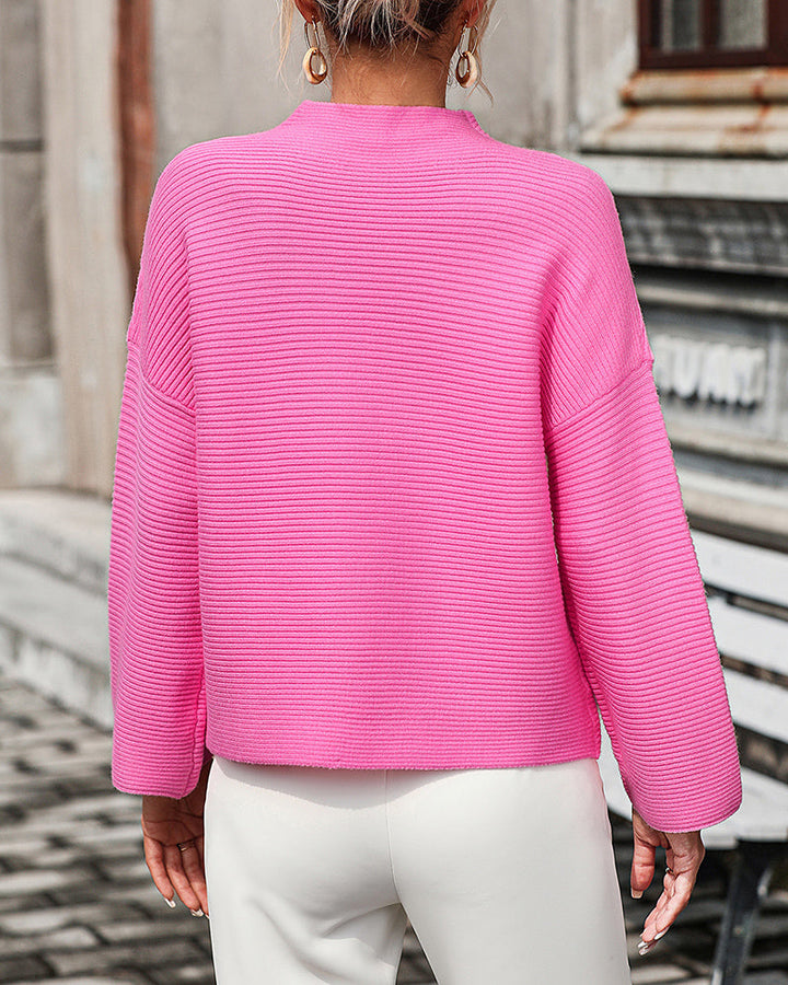 Crewneck Knitted Sweater Solid Color Batwing Long Sleeve Pullover Jumper Top