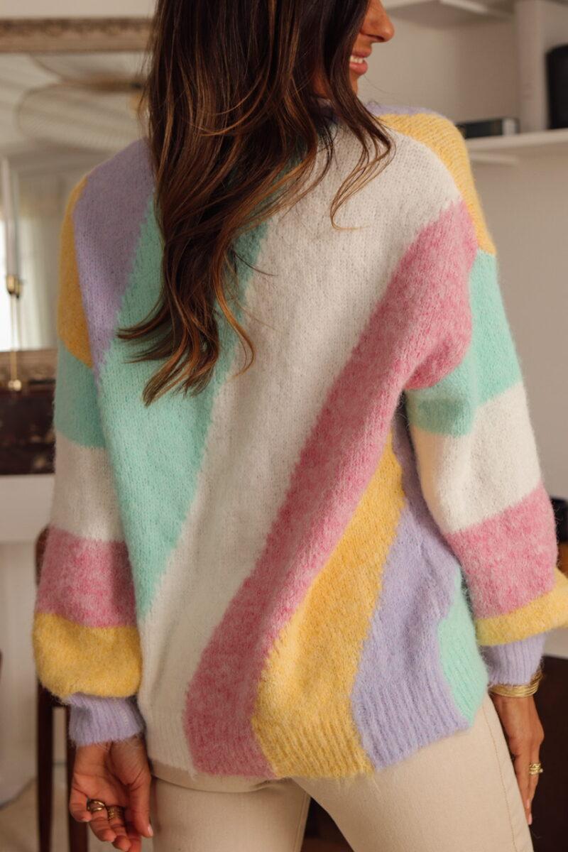 Comfy Color Block Round Neck Sweater