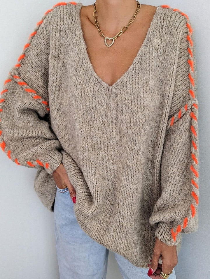Baggy Print V-Neck Long Sleeve Sweater