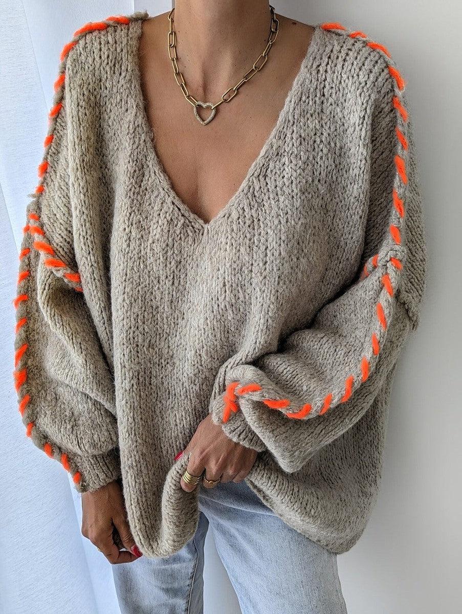 Baggy Print V-Neck Long Sleeve Sweater
