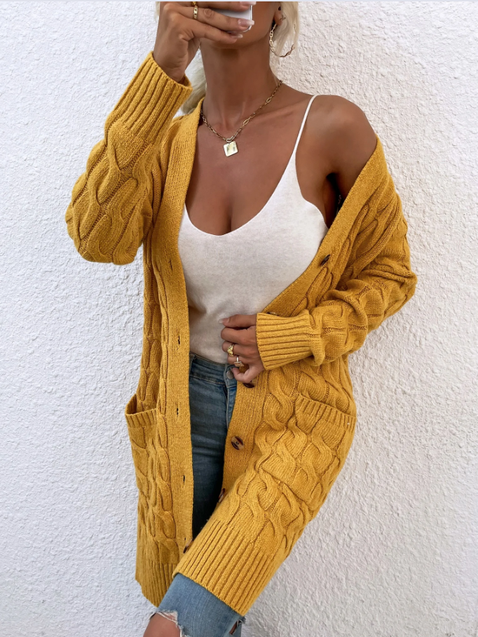 LAURA™ | Cable Knit Long Cardigan