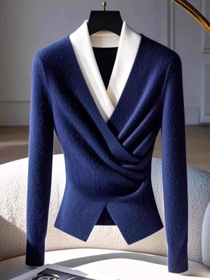Blue V-Neck Long Sleeve Sweater