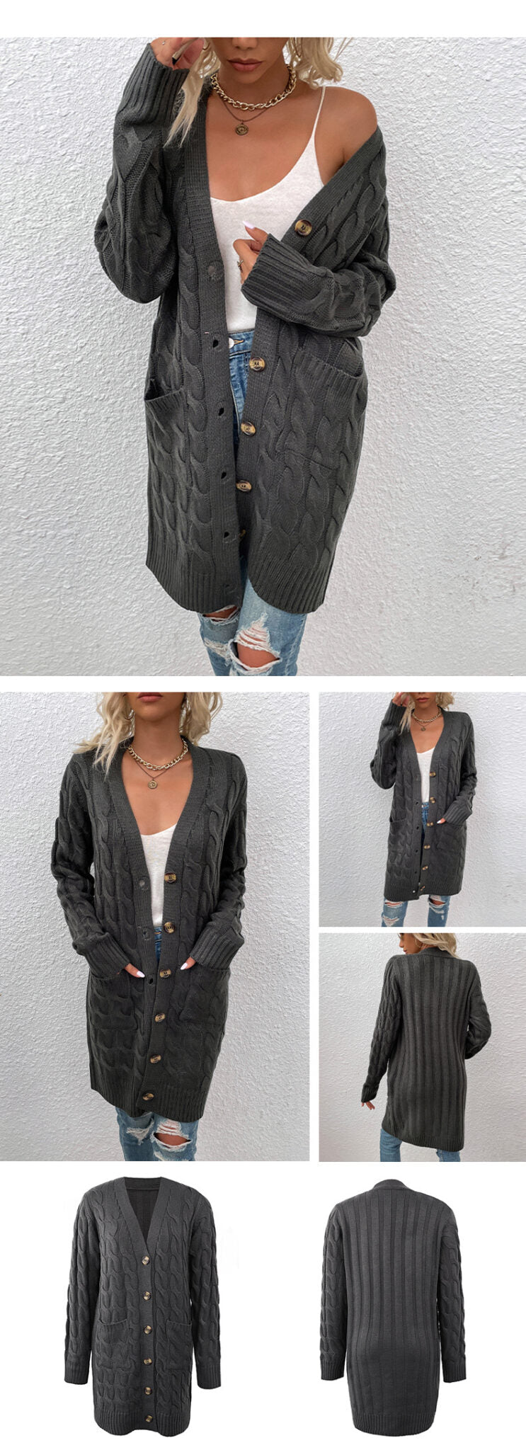 LAURA™ | Cable Knit Long Cardigan