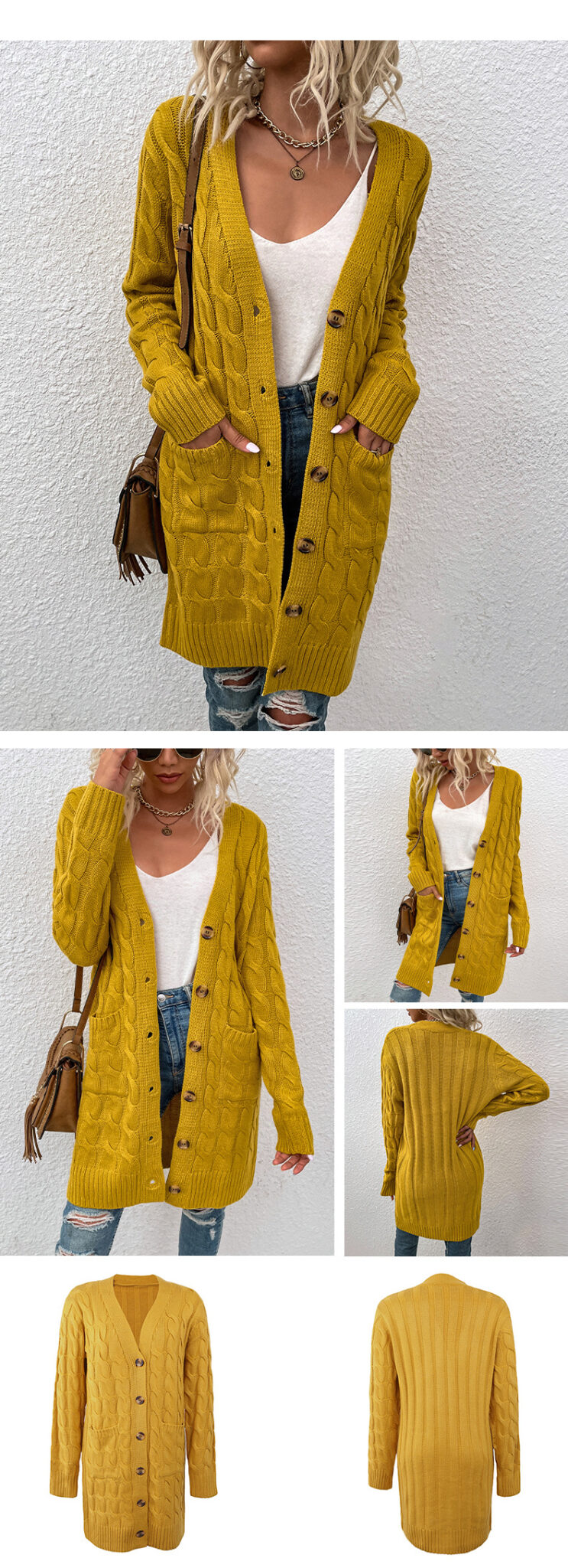 LAURA™ | Cable Knit Long Cardigan