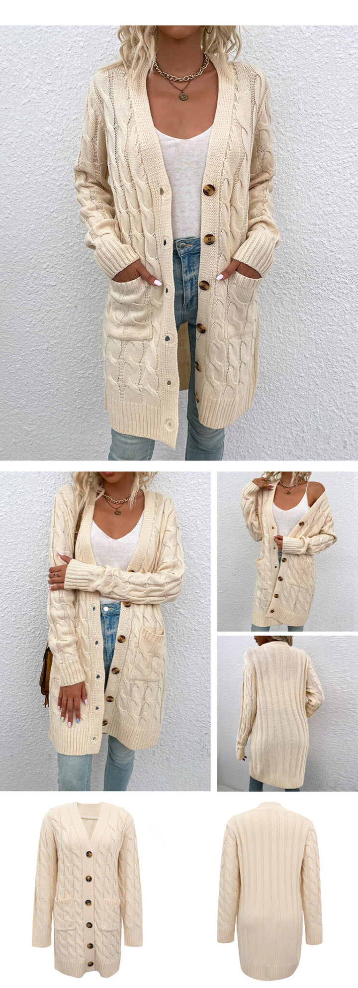 LAURA™ | Cable Knit Long Cardigan