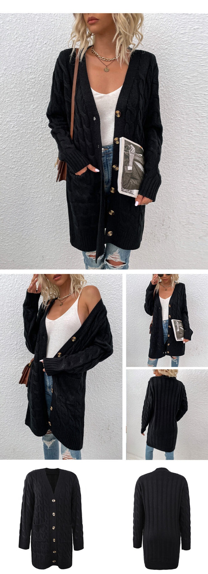 LAURA™ | Cable Knit Long Cardigan