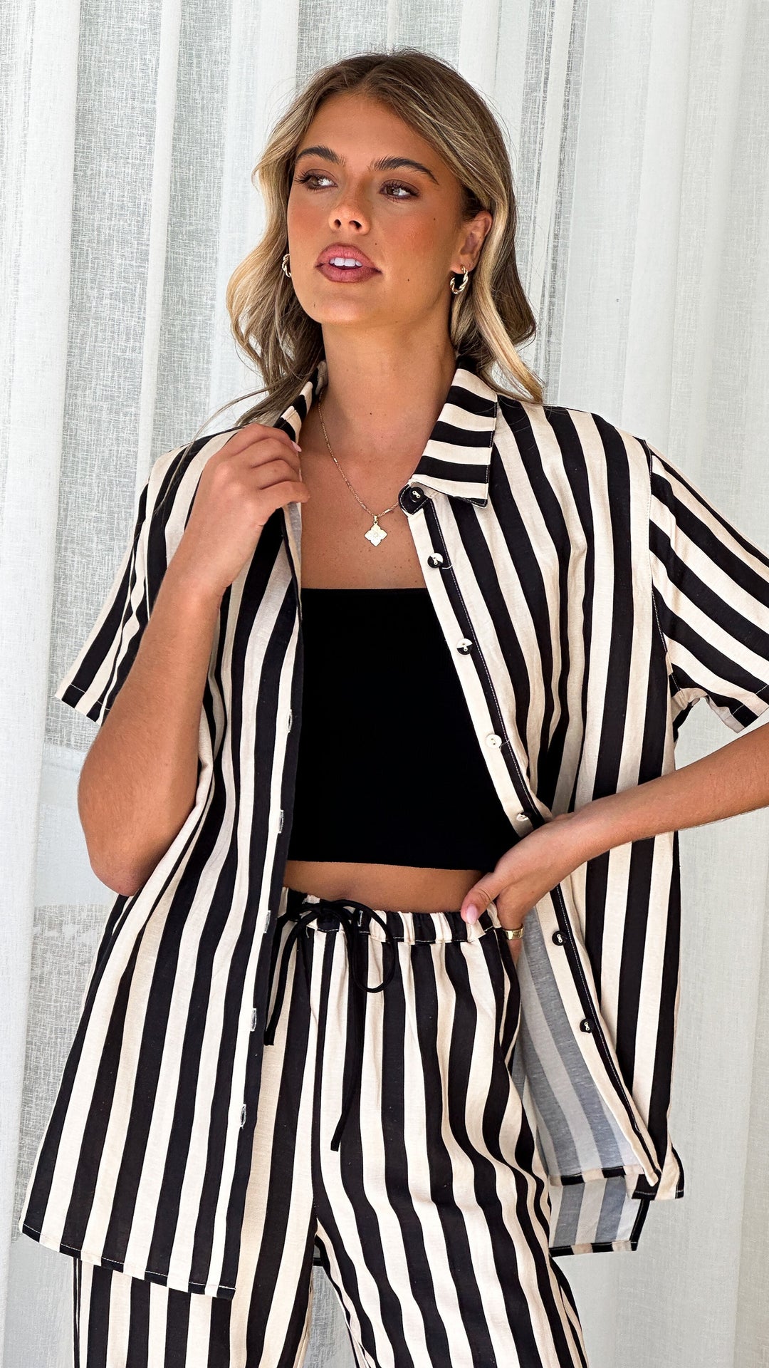 Essie Shirt - Black/Beige Stripe