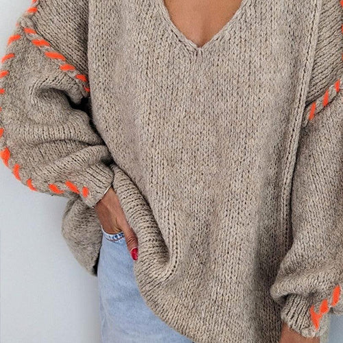 Baggy Print V-Neck Long Sleeve Sweater