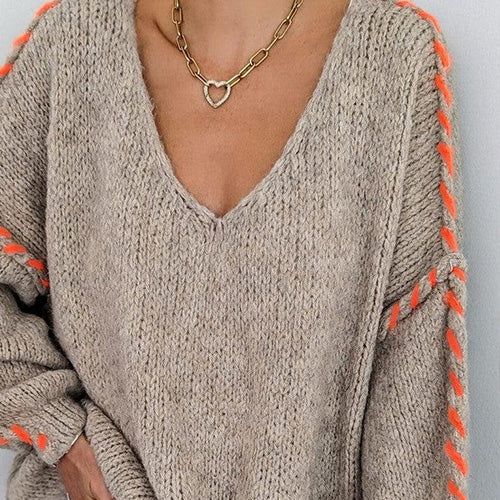 Baggy Print V-Neck Long Sleeve Sweater