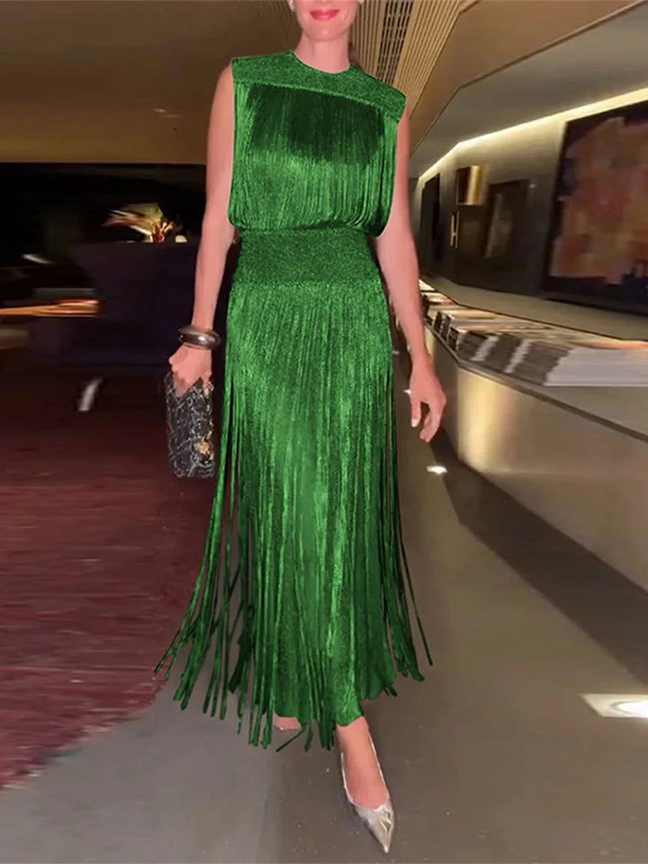 Glamorous Silver Fringe Evening Dress – Luxury Shine Edition