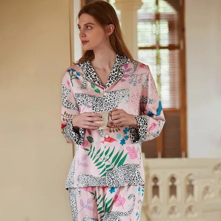 Pink Snow Leopard Printed Two Piece Set