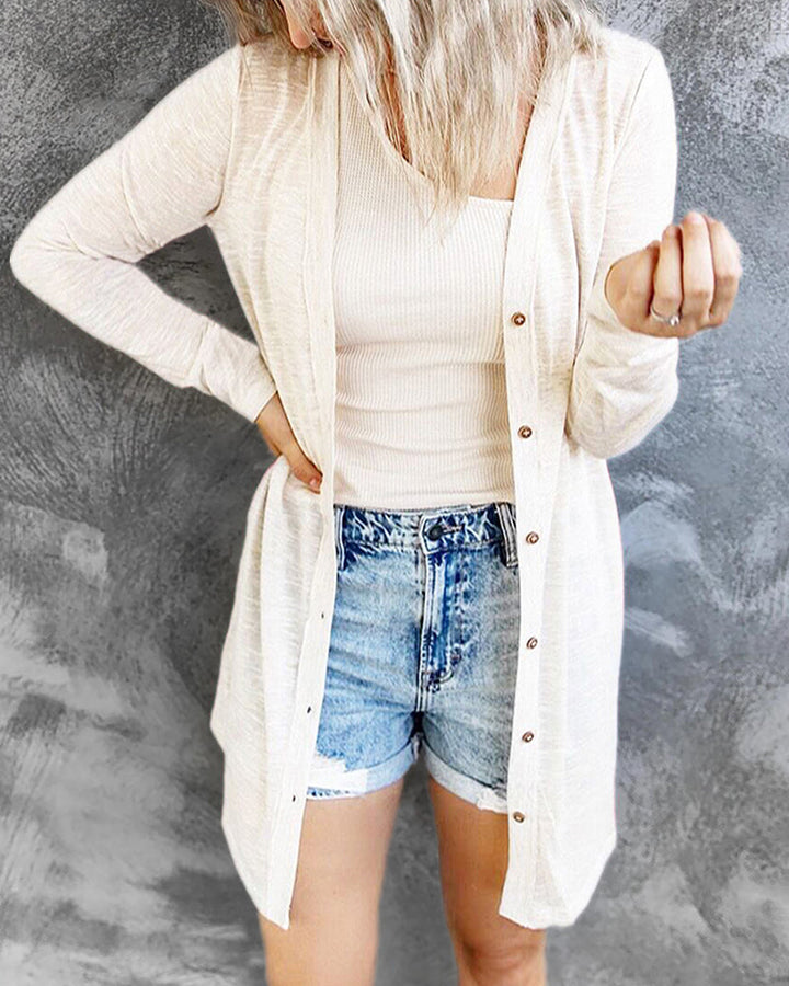 Knitted Plain Classic Shirt Collar Regular Sweater Cardigans