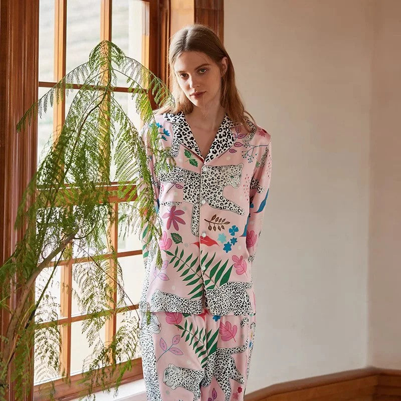 Pink Snow Leopard Printed Two Piece Set