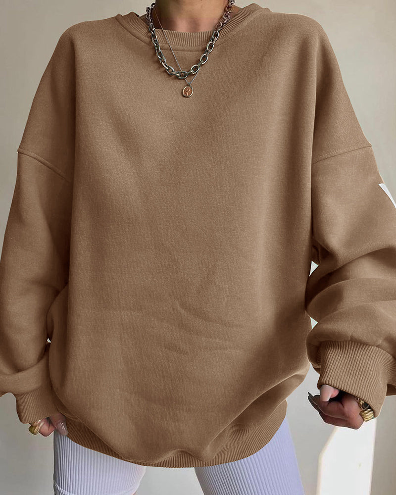 Oversize Sweatshirt Chicago Letter Graphic Long Sleeve Crewneck Pullover Top