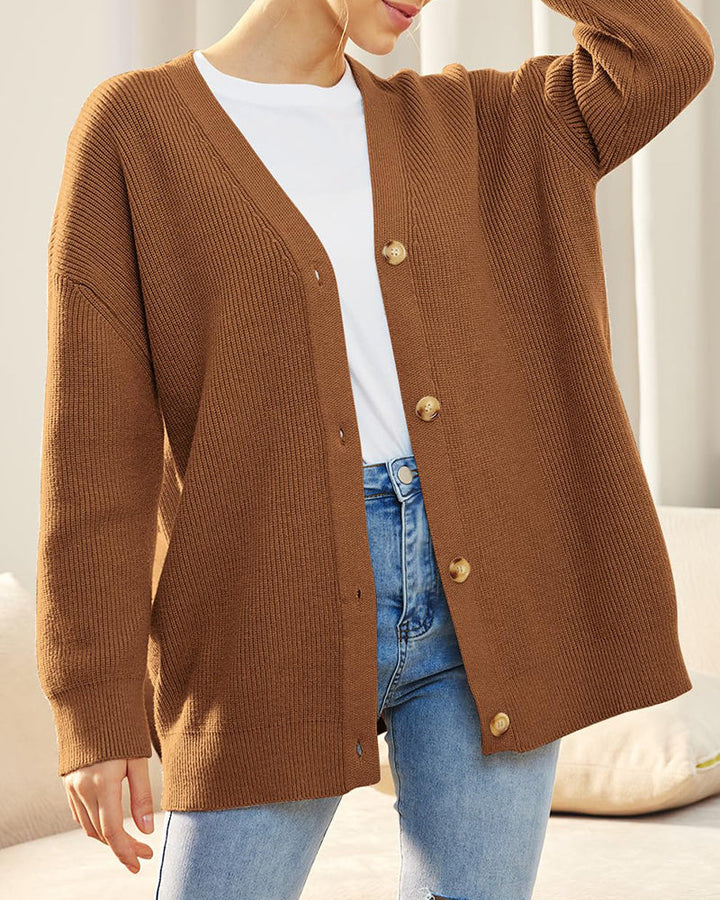 Open Front Oversized Button Lightweight Sweaters V Neck Loose Cardigans Knit Outwear