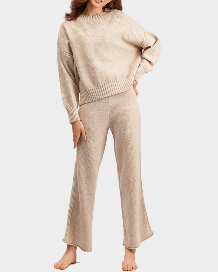 Casual Knit Two-Piece Set Loose-Fit Sweater and Wide-Leg Pants
